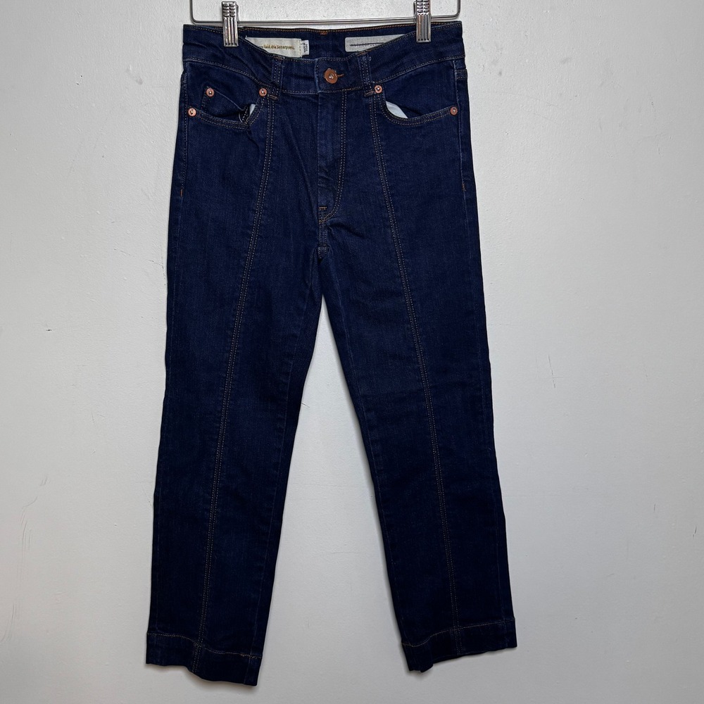 Pilcro Anthropologie Straight Leg‎ Jeans Womens 24 Dark Blue Seam Front Stretch
